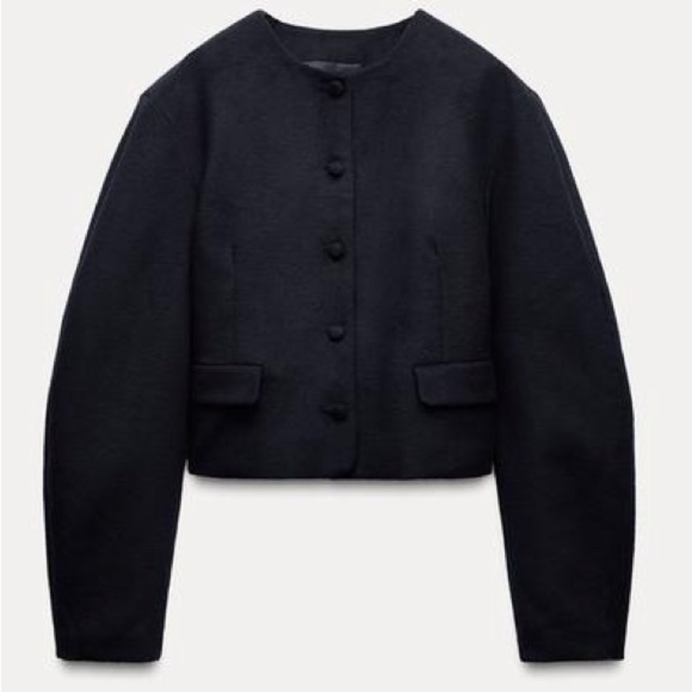 NWT ZARA NEW WOMAN SS25 NAVY BLUE BALLOON SLEEVE JACKET SZ XXL